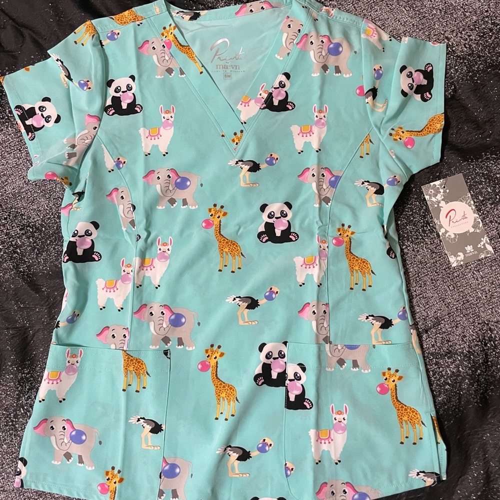 Maevn animal print small scrub top